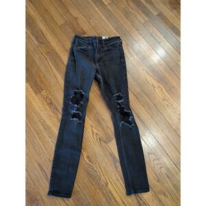 Hollister Women's Black Hi-Rise Super Skinny Distressed Jeans Sz 0 24x28 Shred